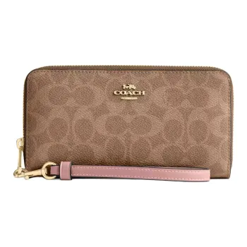 COACH Coated Canvas Wallet Trumpets Women's Tan & Pink
