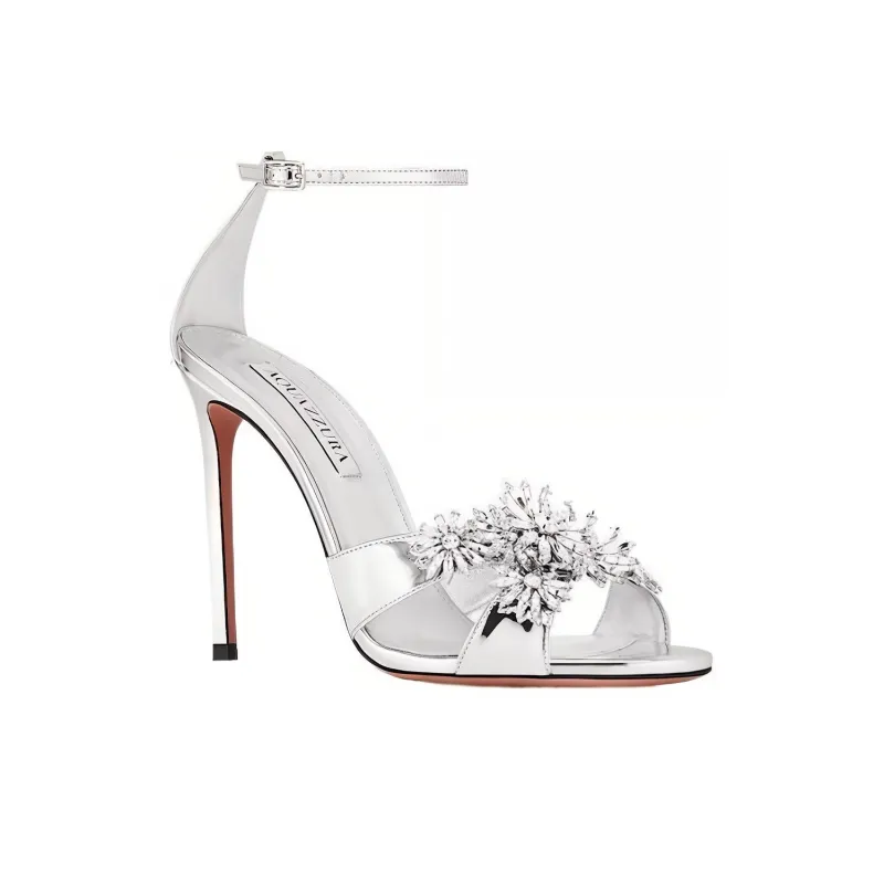 AQUAZZURA Crystal Margarita 105mm Metallic Sandals-2