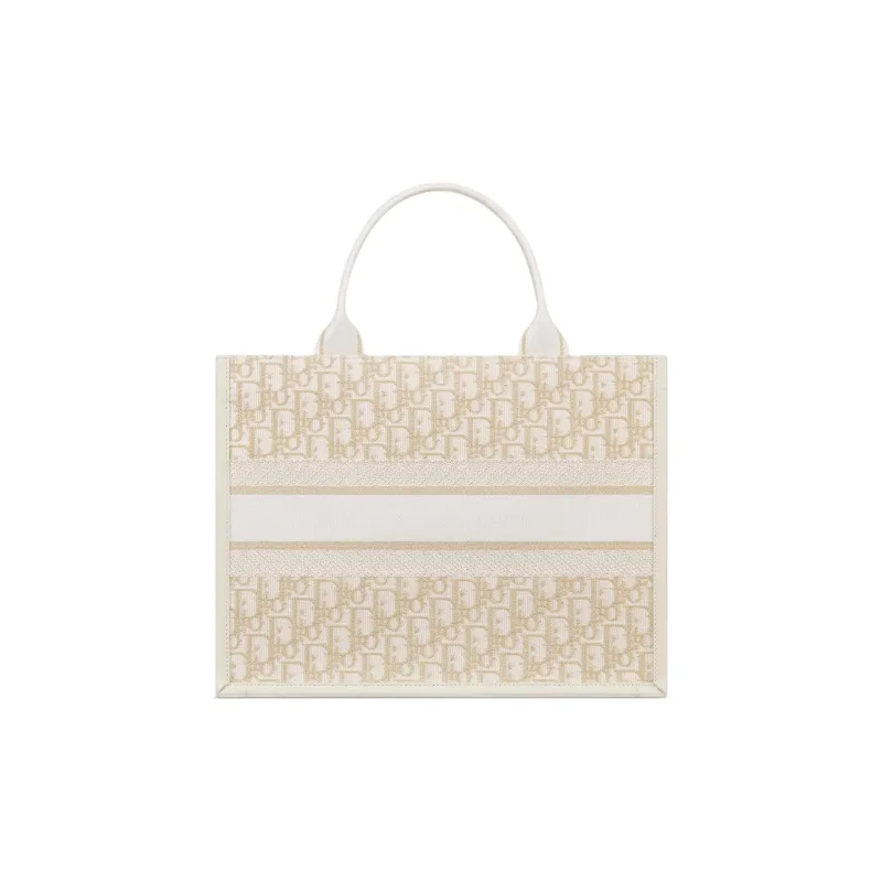 DIOR BookTote Handbag Oblique Print Fabric Cotton Women's White Gold-3