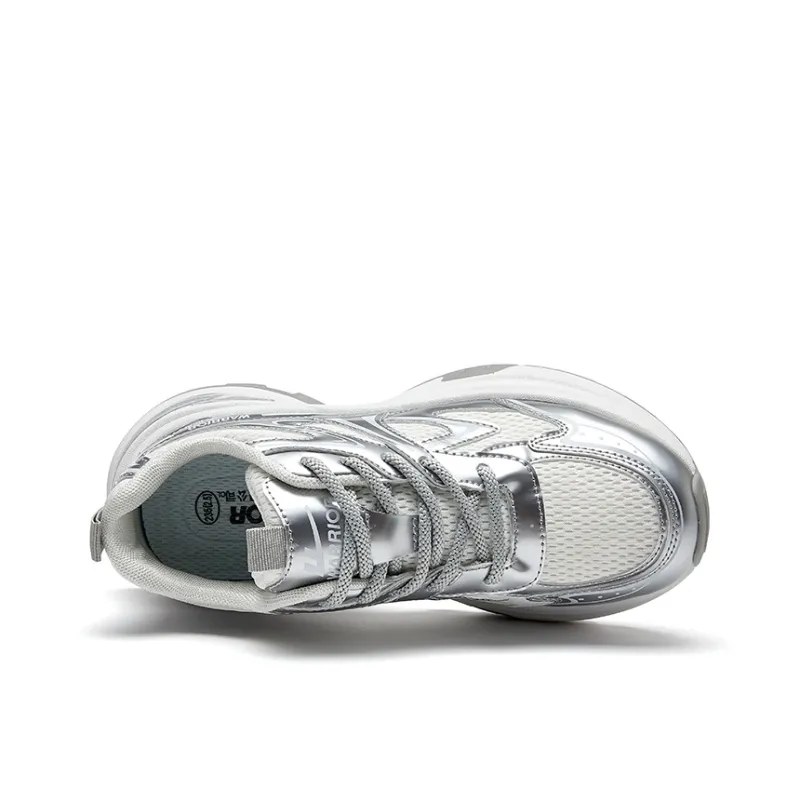 Warrior Height Increasing Low Top Chunky Sneakers Women's Silver White-2