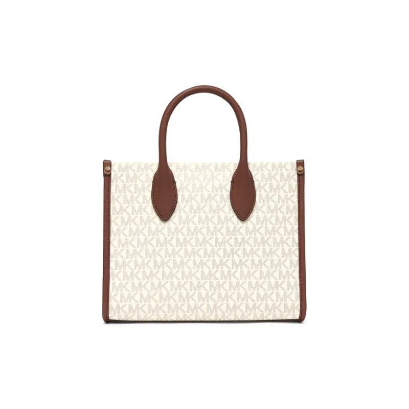 MICHAEL KORS Mirella Split Cow Leather Bonded Artificial Leather Handbag Small Size Women's Vanilla White & Brown-1