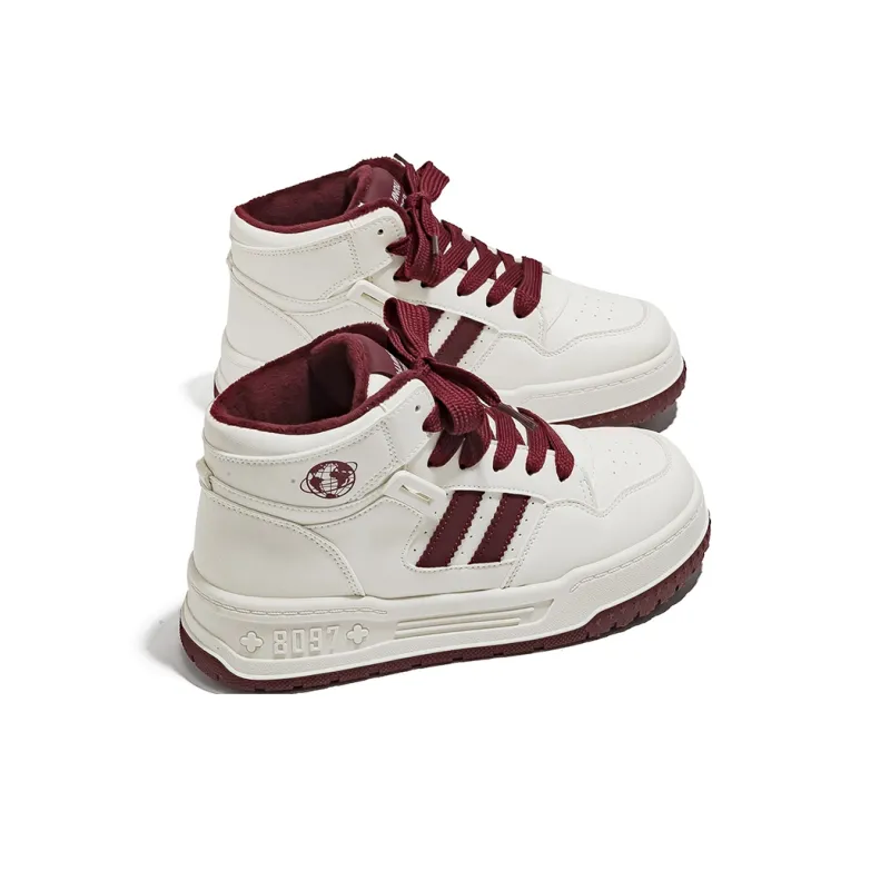 HUANQIU Anti Slip And Wear Resistant Height Increasing High Top Skateboard Shoes Women's White Red-2
