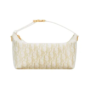 DIOR DiorTravel Cotton Portable Clutch Medium Size Women's Gold & White