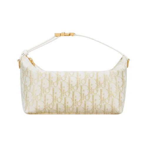 DIOR DiorTravel Cotton Portable Clutch Medium Size Women's Gold & White