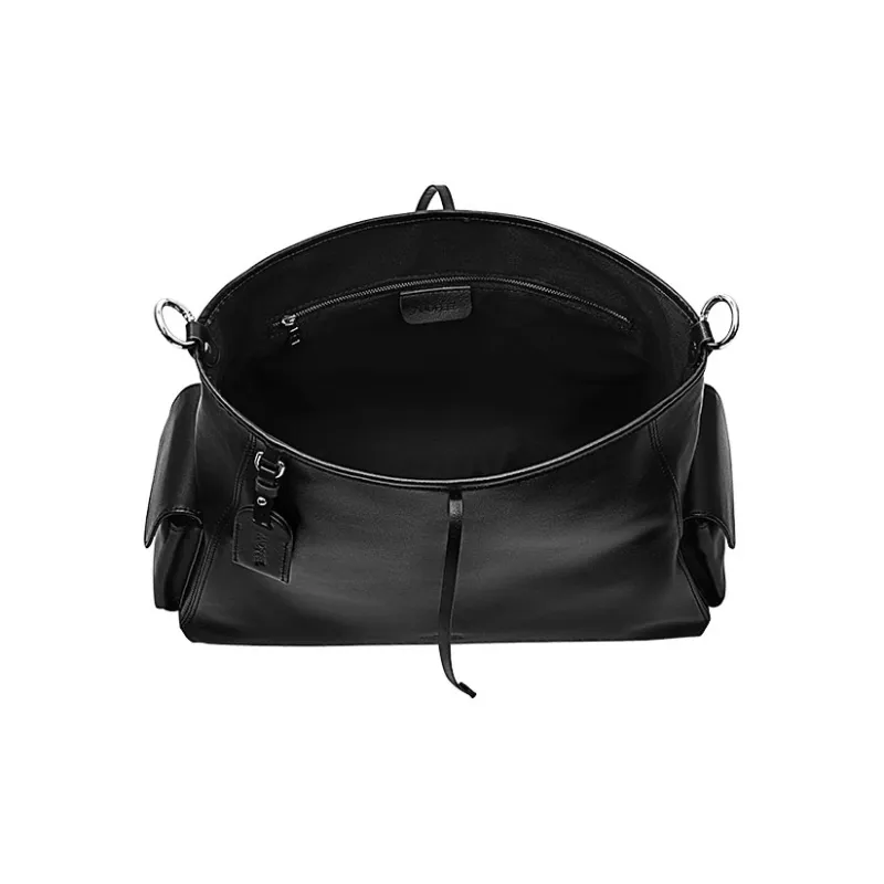 ANDFEEL Cow Leather One Shoulder Crossbody Tote Medium Large Unisex Black-5