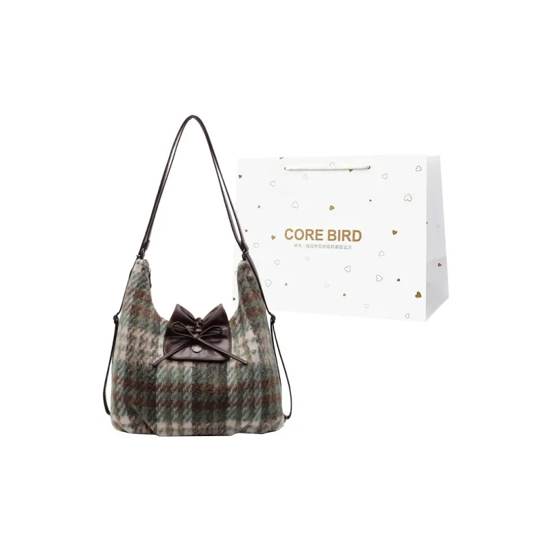 CORE BIRD Woolen Portable Double-Shoulder Shoulder Bag Women's Blue Plaid/Green Plaid/Dark Blue Plaid-6