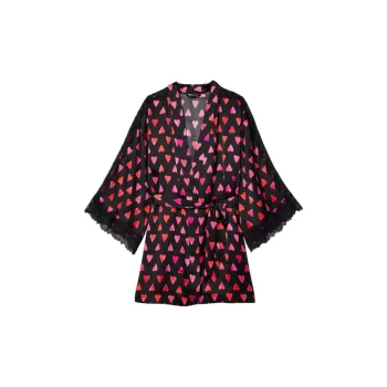 Victoria's Secret Pajama Robe Women's Black Heart Print