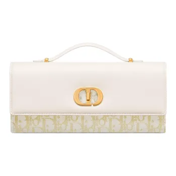 DIOR 30 Montaigne Cow Leather Handbag Women's White & Gold