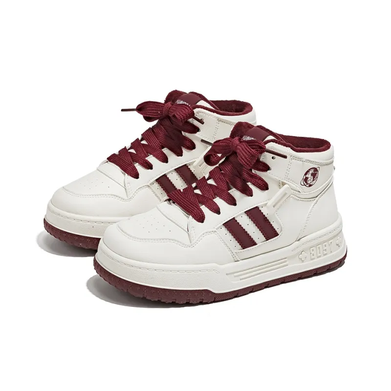 HUANQIU Anti Slip And Wear Resistant Height Increasing High Top Skateboard Shoes Women's White Red-1