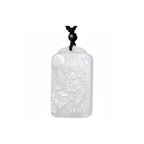YUFANGCHUN Golden Silk Jade Carved Pendant Necklace Unisex