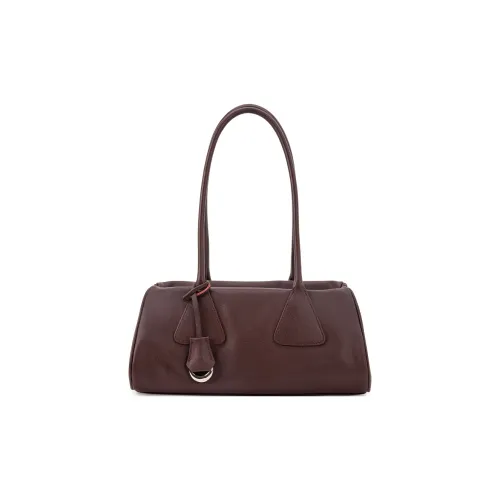 VENOF Top Grain Cow Leather Pillow Bag Handbag Shoulder Bag Medium Size Women's Muse Red/Living Dark Chocolate