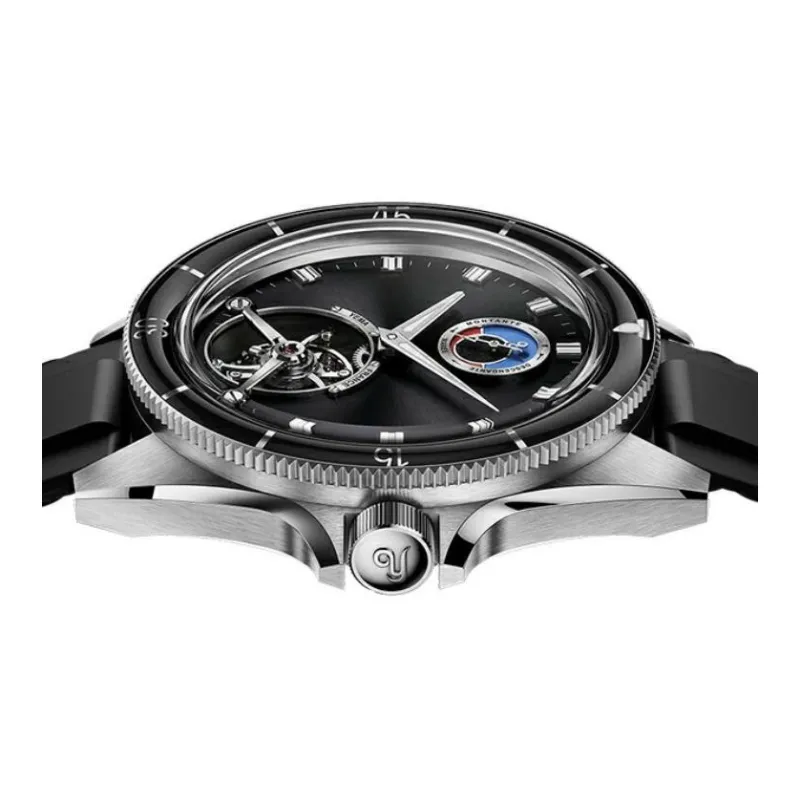 YEMA Wrist Watch Automatic Mechanical Movement Silicone Strap 43mm Black Dial Men's Watches-3