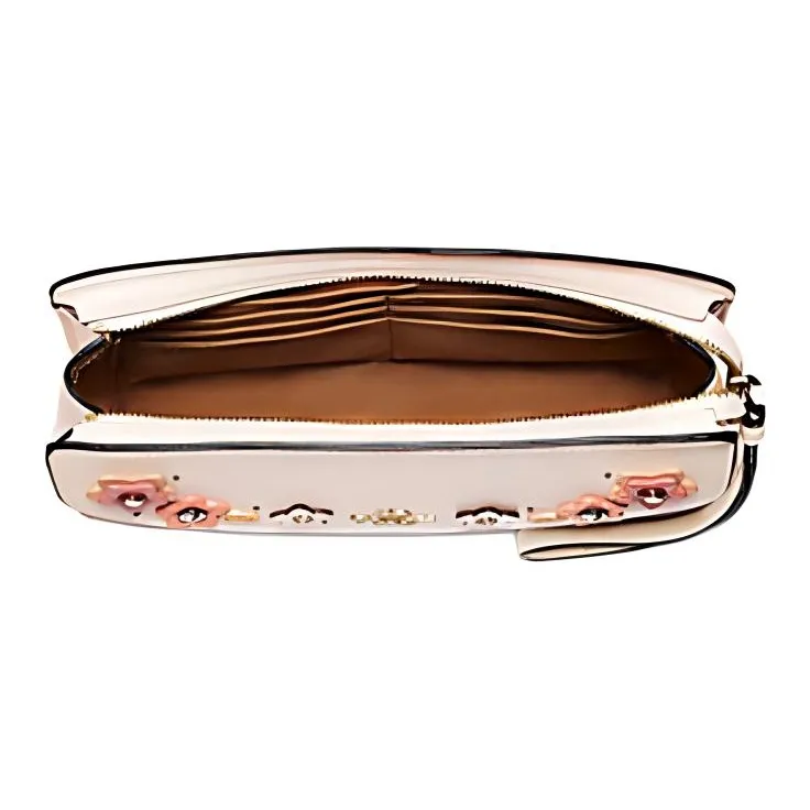 COACH Canvas Leather Trim Pochette Clutch Medium Size Women's Brown & White-3