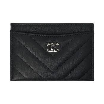 CHANEL Grain Caviar Cow Leather Card Holder Unisex Black
