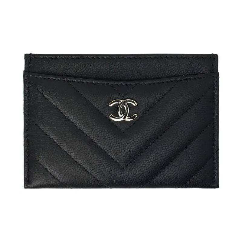 CHANEL Grain Caviar Cow Leather Card Holder Unisex Black-0
