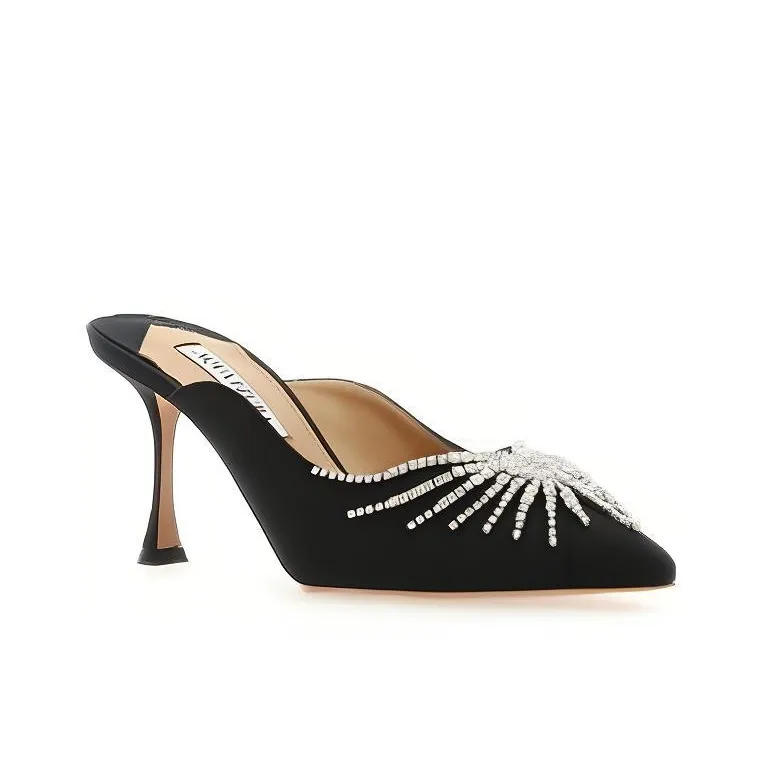 AQUAZZURA 75mm Crystal Embellished Satin Mules-2