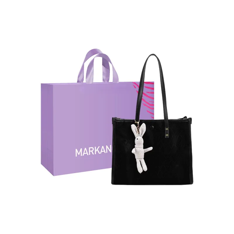 MARKANGARO PU Tote Bag, Shoulder Bag Medium Size Women's Black/White-0
