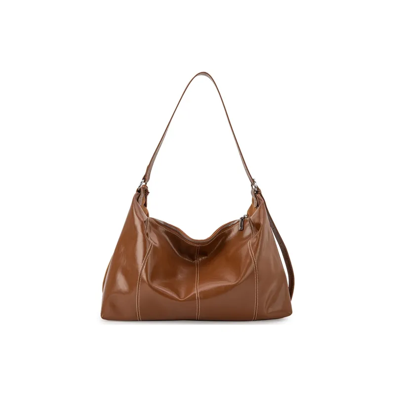 VENOF Cow Leather Shoulder Bag Large Size Women's Velvet Camel Brown/Sand Dune Apricot/Chestnut Coffee-9