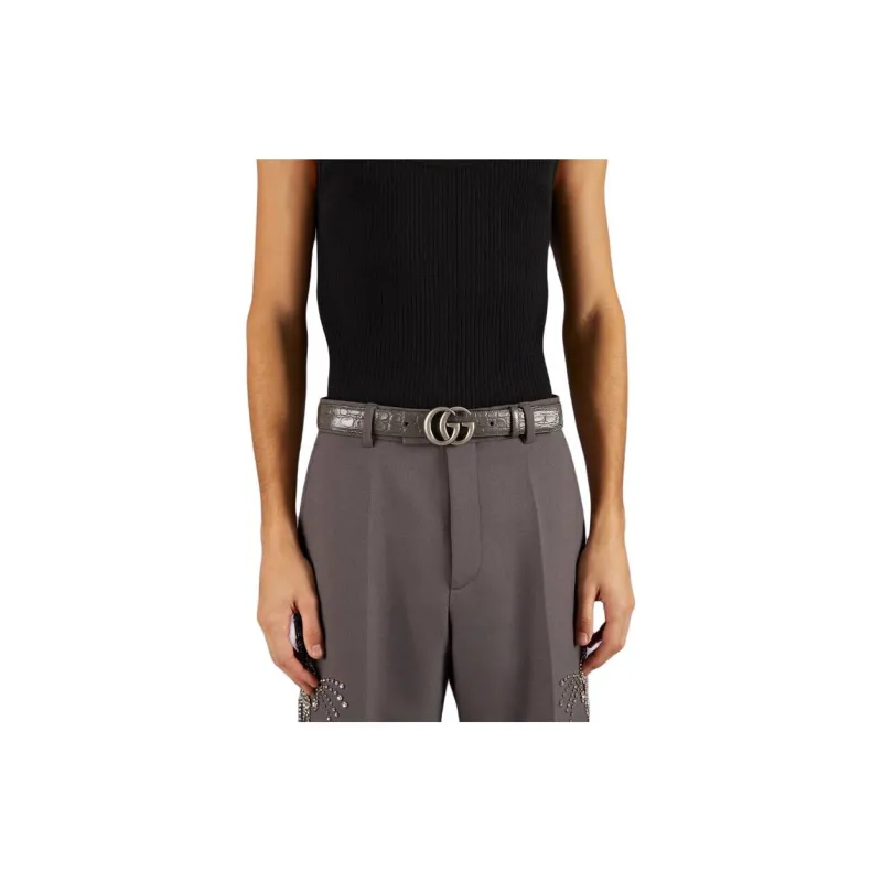 GUCCI Leather Belts Men's Gray Width 3CM-3