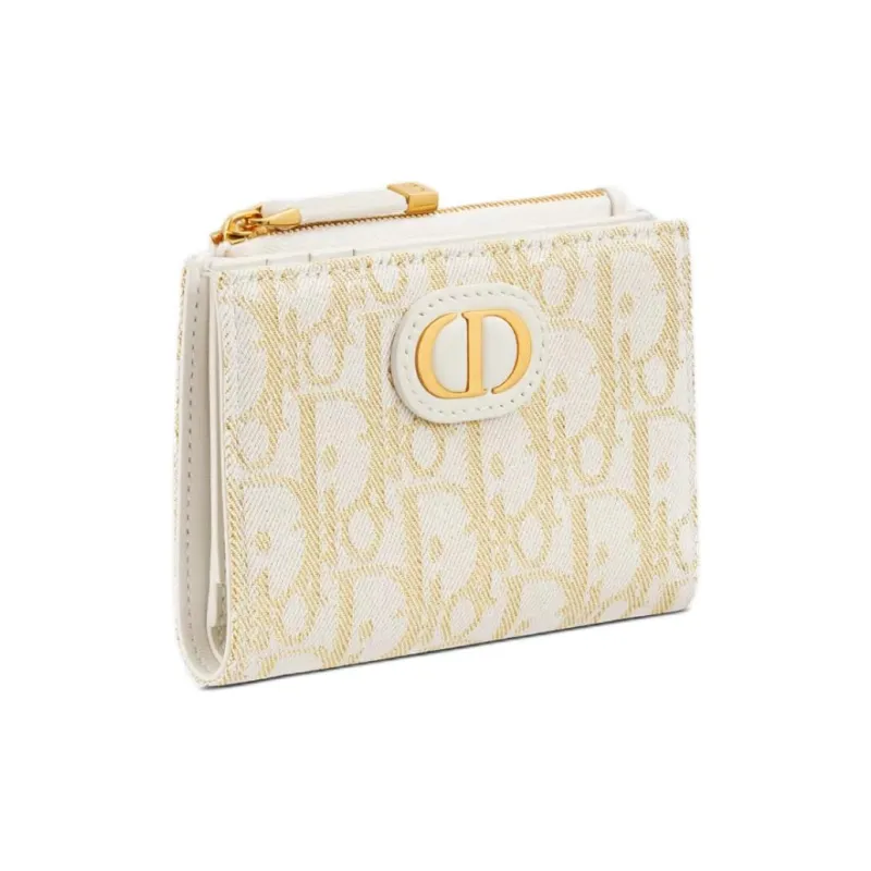 DIOR 30 Montaigne Cotton Wallet Women's Gold & White-1