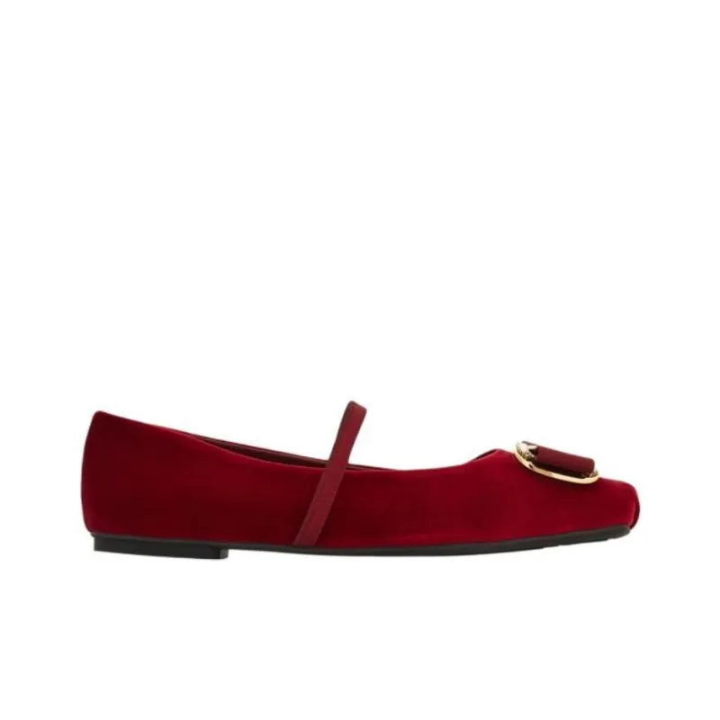 FERRAGAMO Vara Flat Casual Single Shoes Women's Red-1