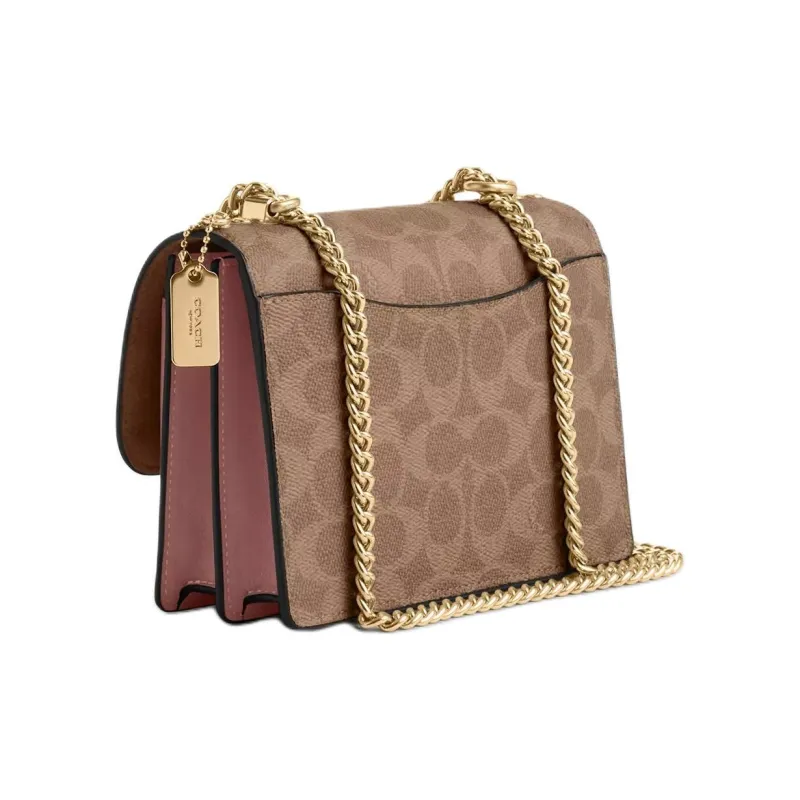 COACH Klare Coated Canvas Shoulder Bag, Crossbody Bag Small Size Women's Tan & Pink-1