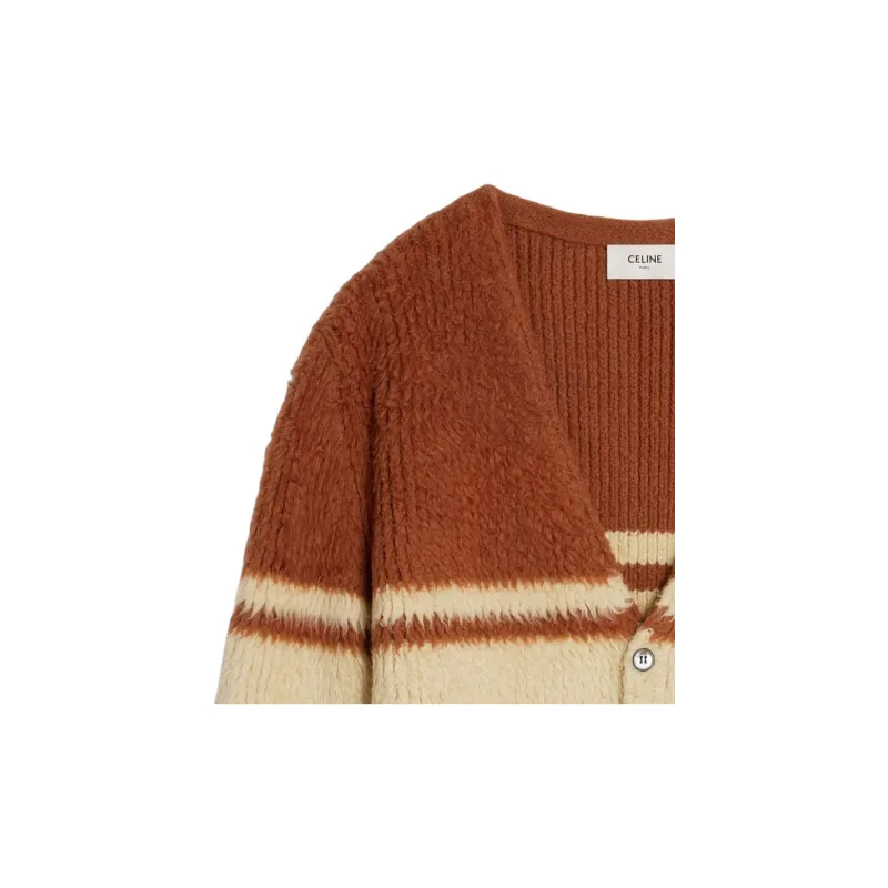 CELINE Long Cardigan In Striped Brushed Cotton-7