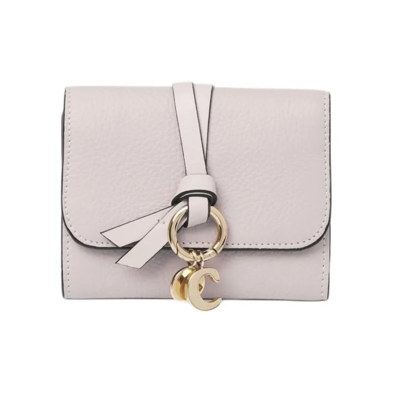 Chloe Alphabet Grain Cow Leather With Shiny Calfskin Card Holder, Wallet Small Size Women's Pink Beige-0