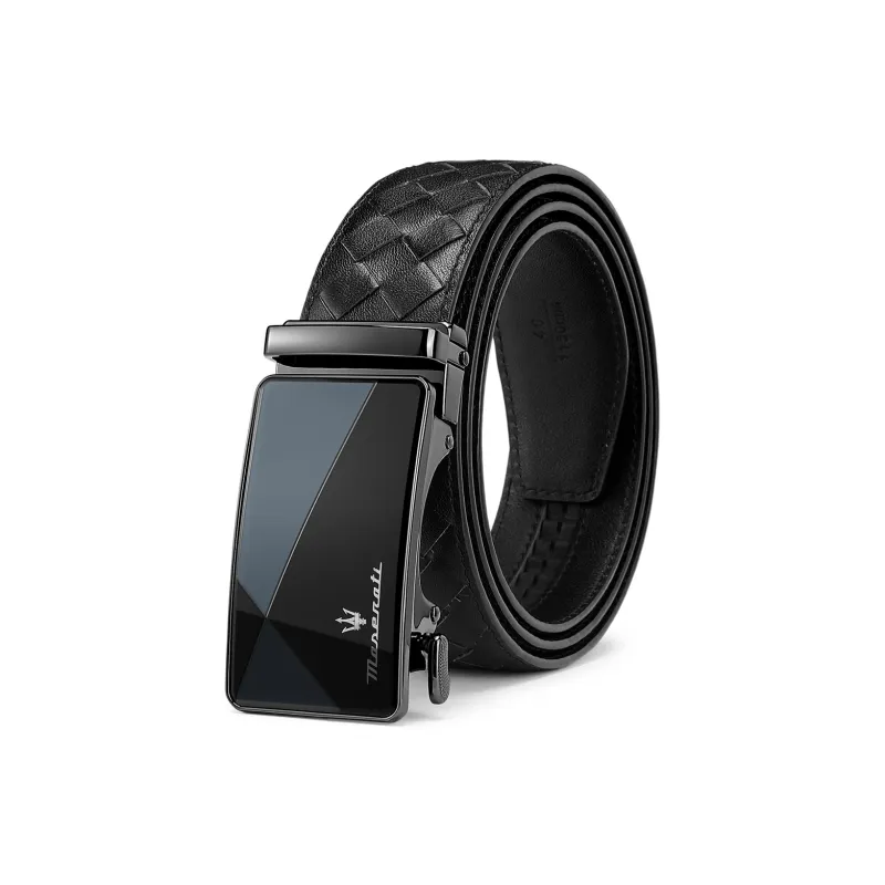 Maserati Cow Leather Belts Men's Black Width 3.5cm-0