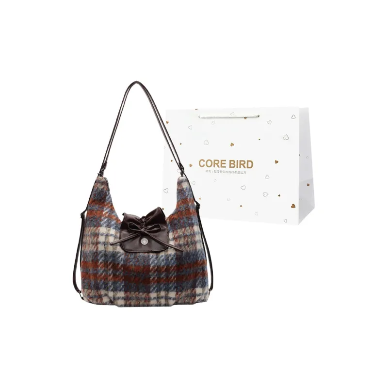 CORE BIRD Woolen Portable Double-Shoulder Shoulder Bag Women's Blue Plaid/Green Plaid/Dark Blue Plaid-12