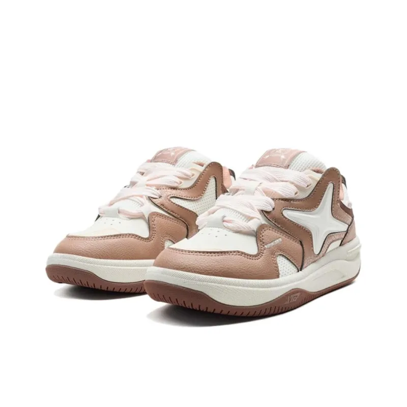 XTEP Star X Anti Slip Wear Resistant Low Top Skateboard Shoes Women's Brown White-2