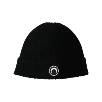 Marine Serre Crescent Moon Embroidered Ribbed Beanie