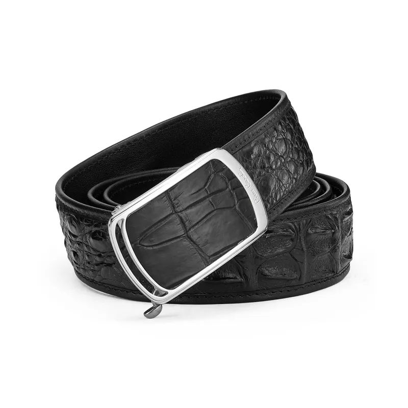 PIERRE CARDIN Farmed Crocodile Leather Belts Men's Black Width 3.8cm-2