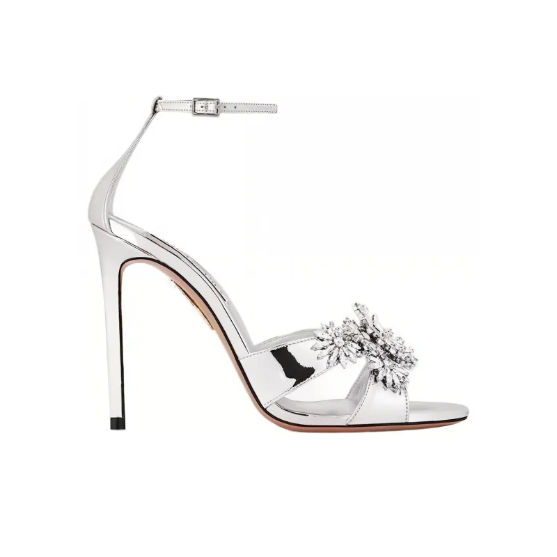 AQUAZZURA Crystal Margarita 105mm Metallic Sandals-1