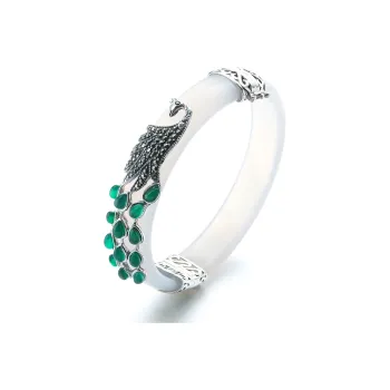 Artisan Lock Heart Jade Chalcedony Bangles Women's