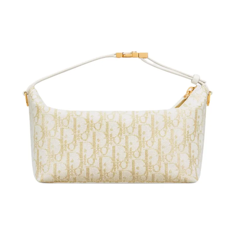 DIOR DiorTravel Cotton Portable Clutch Medium Size Women's Gold & White-1