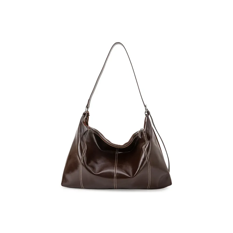 VENOF Cow Leather Shoulder Bag Large Size Women's Velvet Camel Brown/Sand Dune Apricot/Chestnut Coffee-14