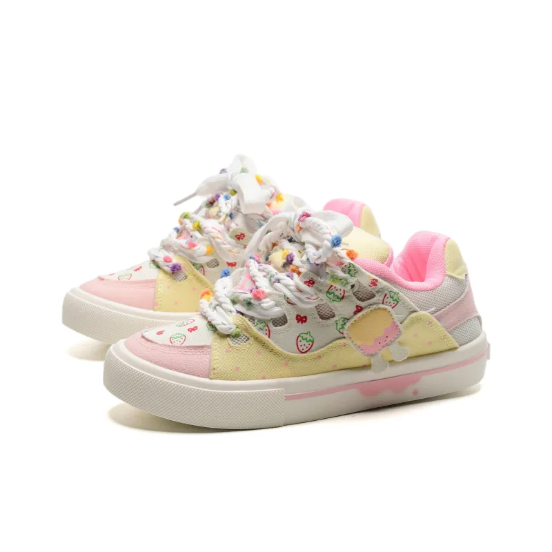 OAOQ Low-Top Skateboard Shoes Unisex White Yellow Blue-26
