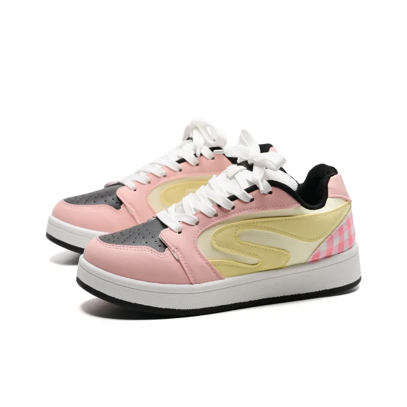 KAAVER OTTO Slip Resistant Low Top Skateboard Shoes Women's White Pink Yellow Box-2