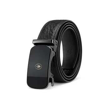 Maserati Imported Buffalo Leather Belts Men's Black Width 3.4cm