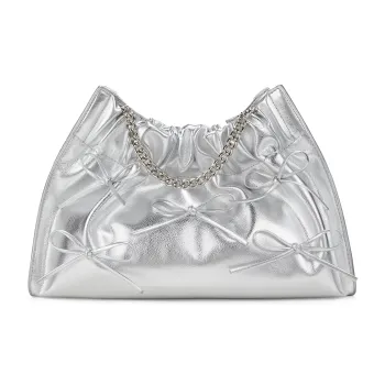 CHARLES&KEITH PU Polyurethane Crossbody Bag, Shoulder Bag Large Size Women's Noir Black/Silver