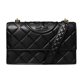 TORY BURCH Fleming Leather Crossbody Bag, Shoulder Bag Medium Size Women's Black