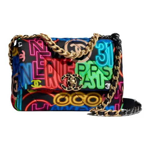 CHANEL 19Bag Woolen Fabric Crossbody Bag Small Size Women's Black/Multicolor