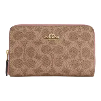 COACH Coated Canvas Wallet Small Size Women's Tan & Pink