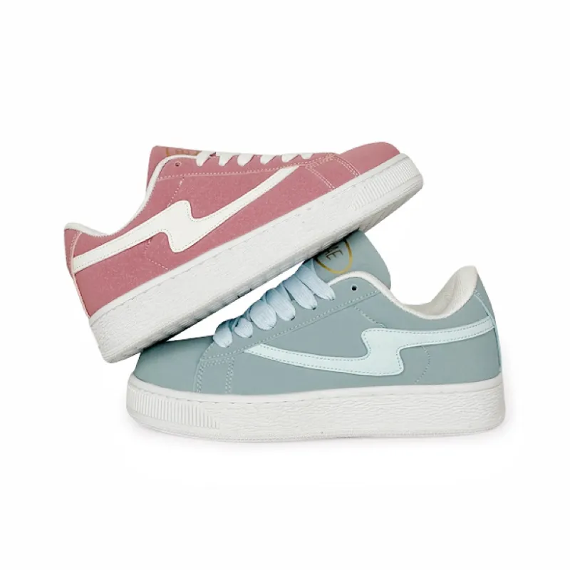 BKAE Anti Slip And Wear Resistant Lightweight Low Top Skateboard Shoes Unisex Pink Gray Mismatched-1