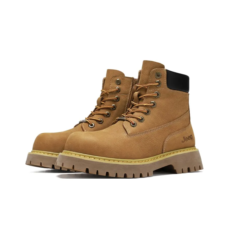 Jeep Vintage Classic Yellow Boots Short Mid-Calf Martin Boot Men's Black Warrior-1