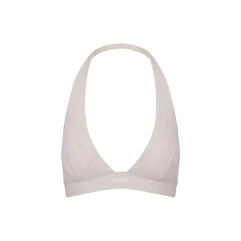 SKIMS Fake Day Collection FW24 COTTON RIB HALTER BRALETTE Bra Women's 1 Pack Heather Oatmeal/Sage Oatmeal Bars
