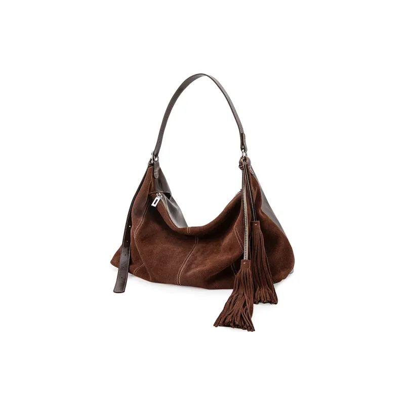 VENOF Cow Leather Shoulder Bag Large Size Women's Velvet Camel Brown/Sand Dune Apricot/Chestnut Coffee-12