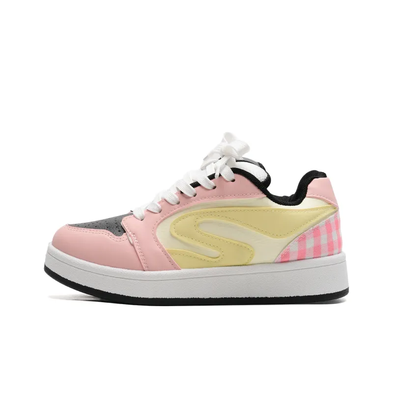 KAAVER OTTO Slip Resistant Low Top Skateboard Shoes Women's White Pink Yellow Box-1