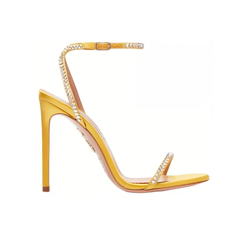 AQUAZZURA Olie Crystal Sandal 105 Strap Sandals Women's Yellow-1